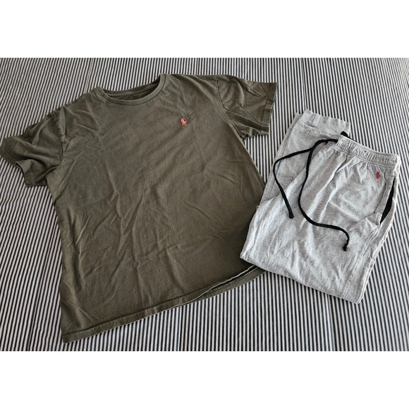 Polo Ralph Lauren Mens Pajama Set Olive Green T-Shirt Gray Jogger Pants L M - Picture 2 of 5